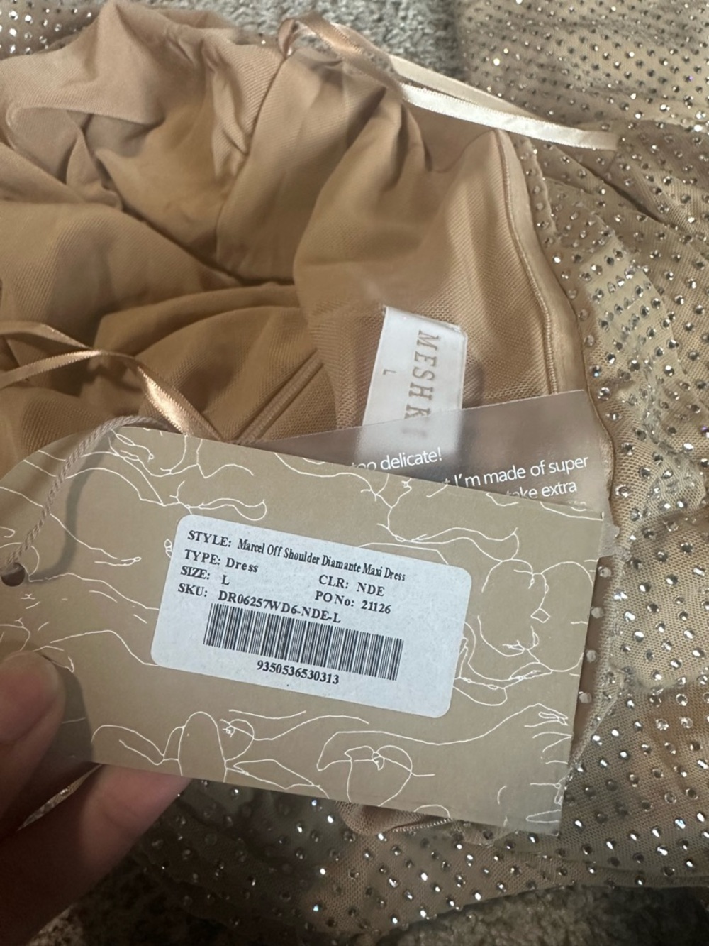Meshki Marcel Off Shoulder Diamante Maxi Dress Nude - Picture 10 of 11